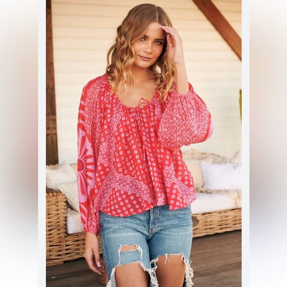 FREE PEOPLE WOMEN'S ELENA PRINTED TOP Size Large NWT - Picture 3 of 13